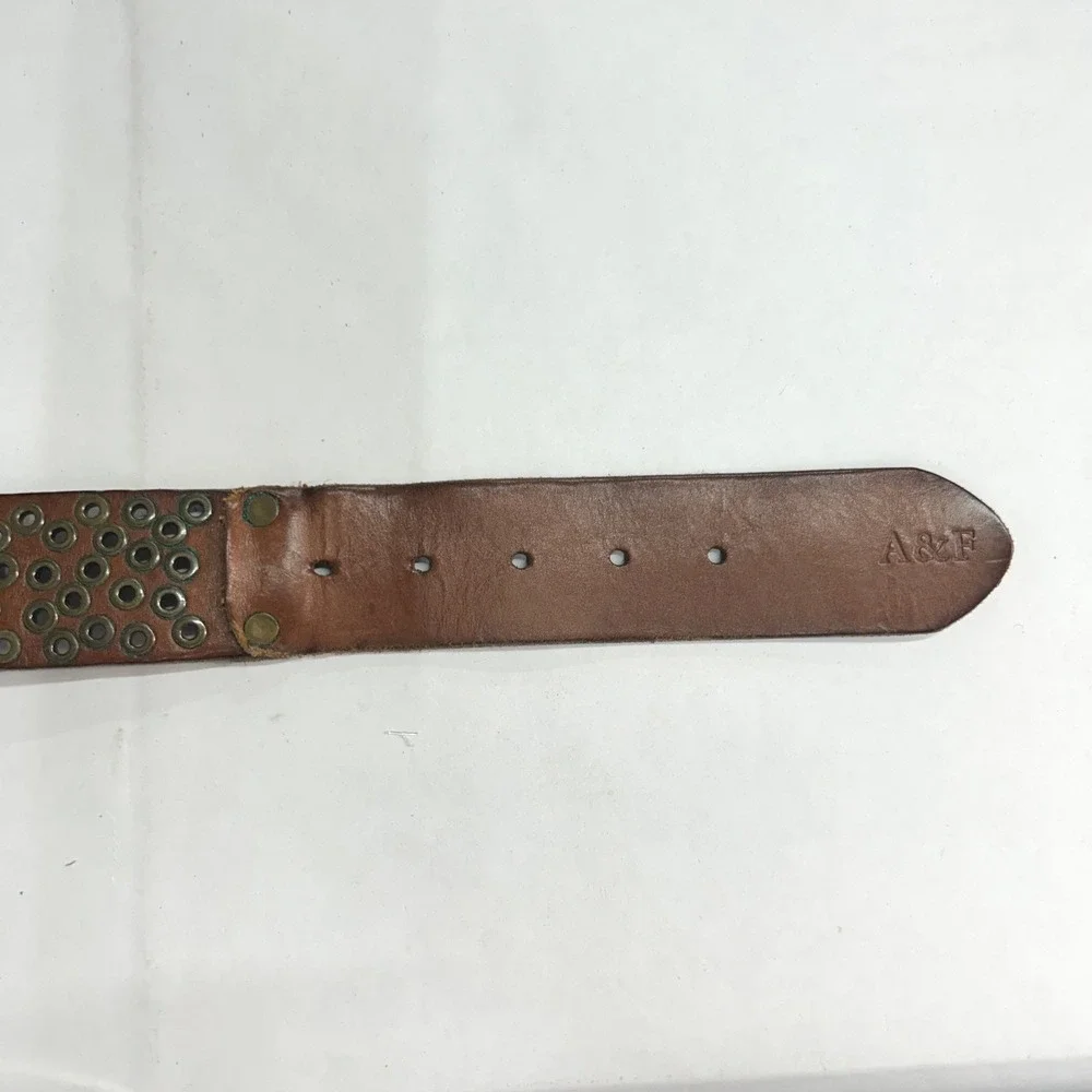 Abercrombie & Fitch‎ Grommet Studded Leather Belt L Brown Boho Indie Sleaze Y2K